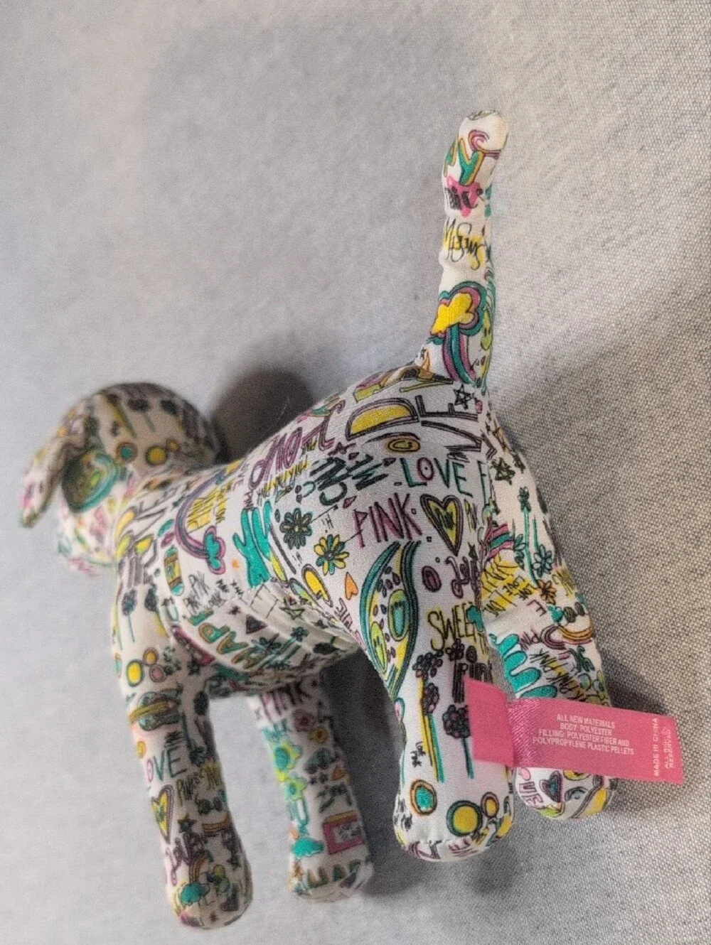 Victoria’s Secret PINK Dog Plush Doodle Print Stuffed Animal 8” Toy